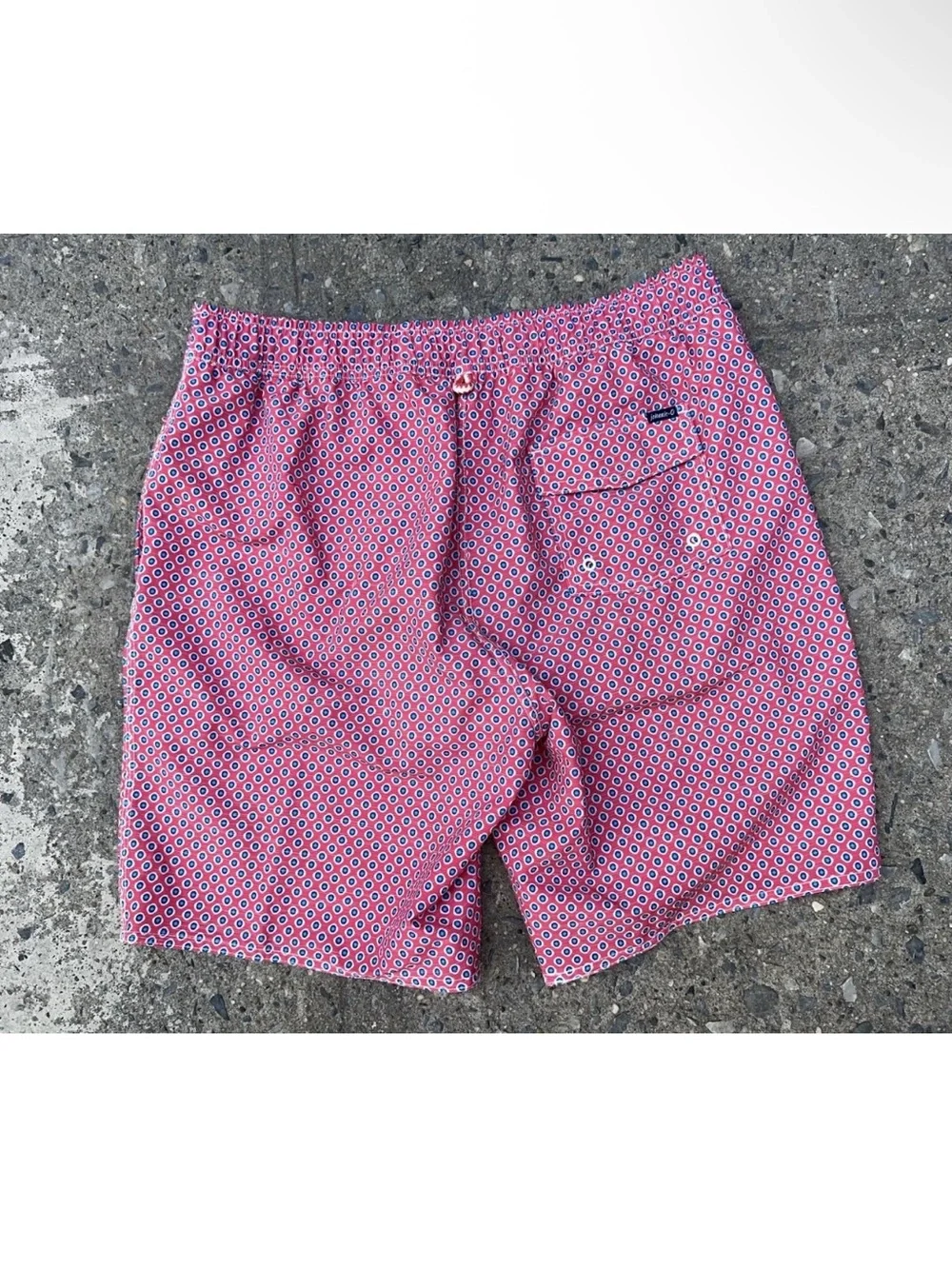Johnnie O Karratha Swim Trunks Mens M Red Blue Circular Geometric Board Shorts